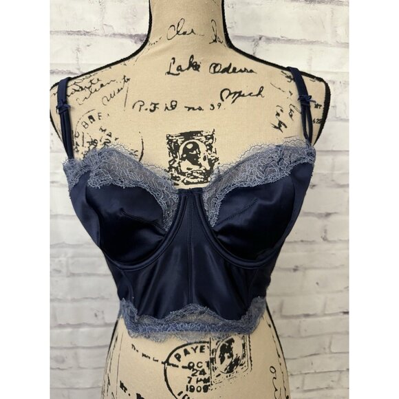 Victoria’s Secret Dream Angels Unlined Balconet Size 34DD‎ navy Blue Lace Boned - Picture 1 of 7
